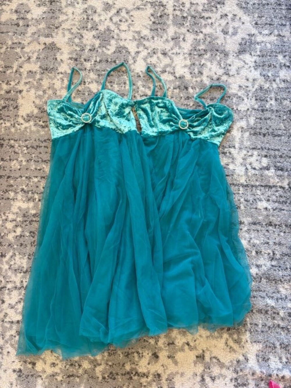 USED Teal Sheer and Crushed Velvet Lyrical Dance Costume #019060